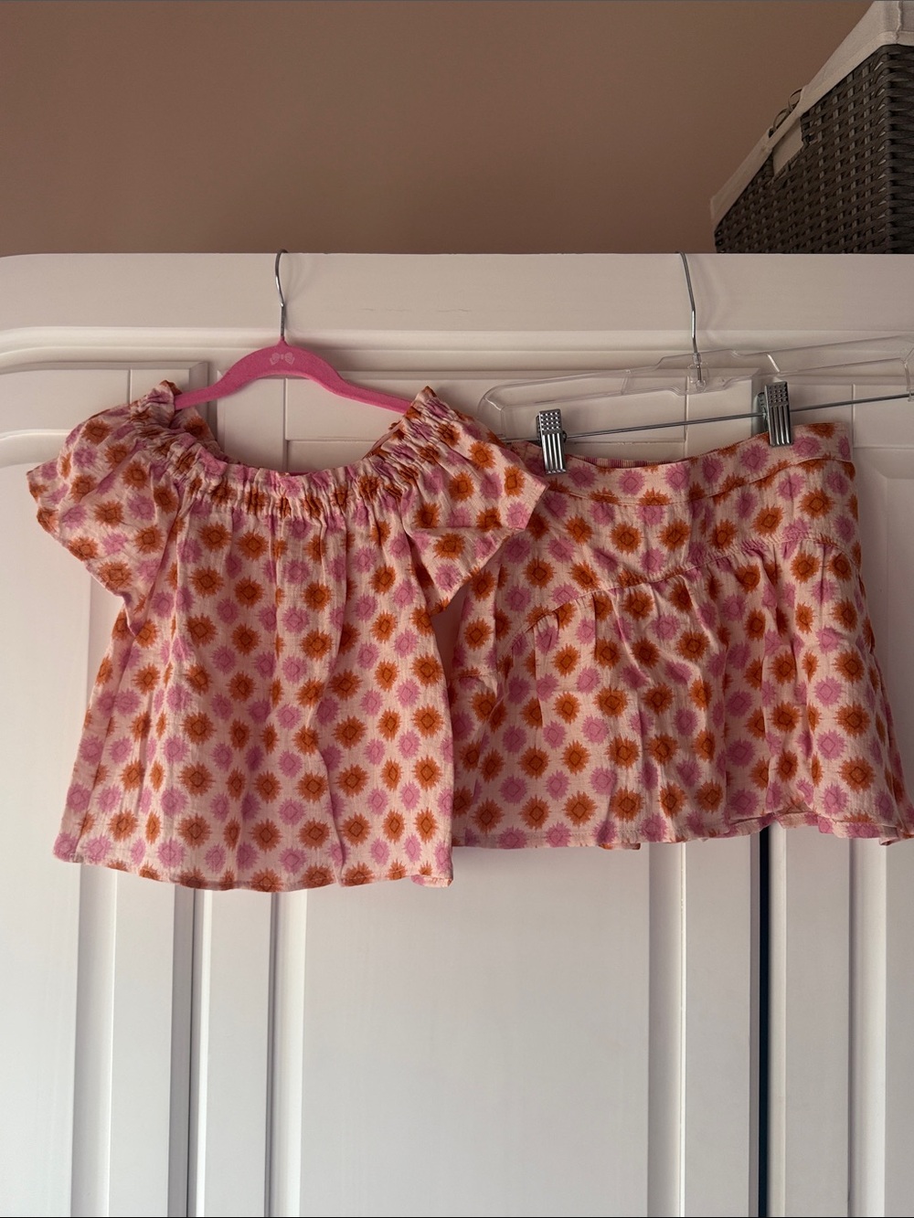 Zara Pink & Orange Floral Off-Shoulder Top and Skirt Set